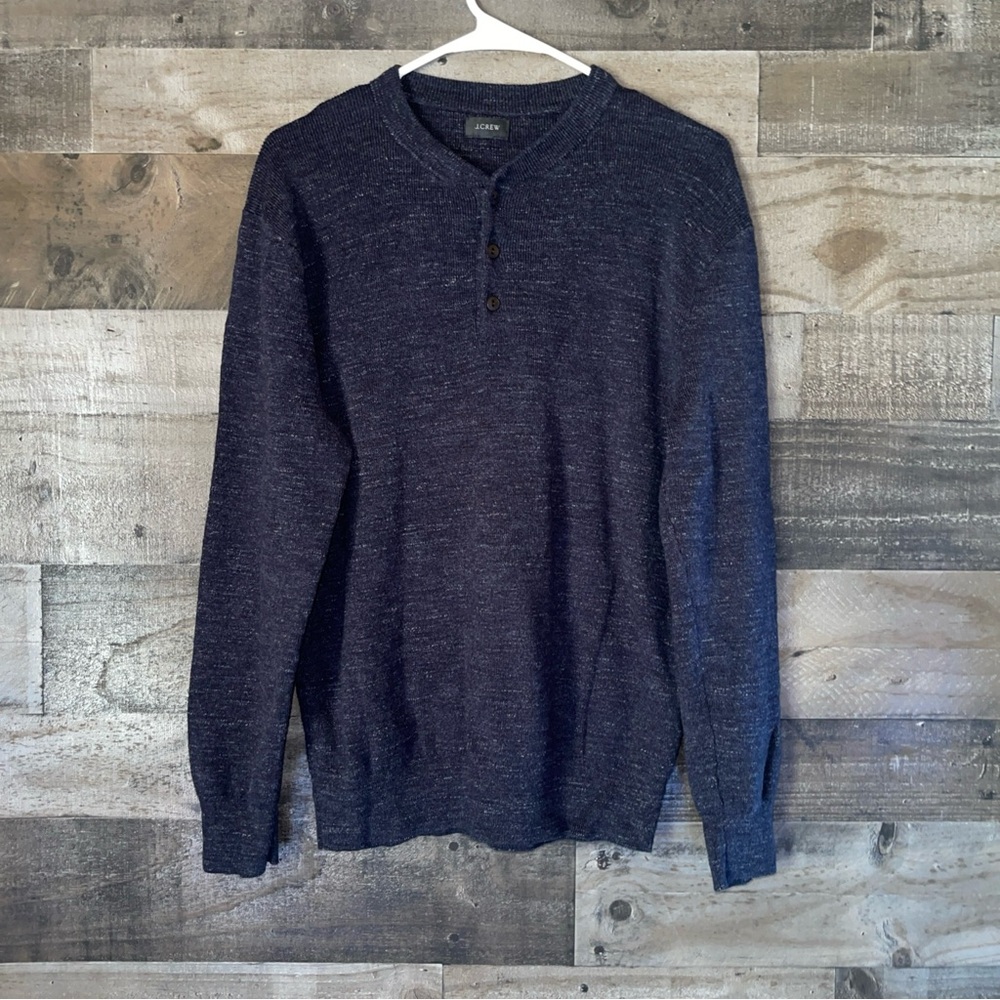 J. Crew Blue Crewneck Sweater with Ribbed Details